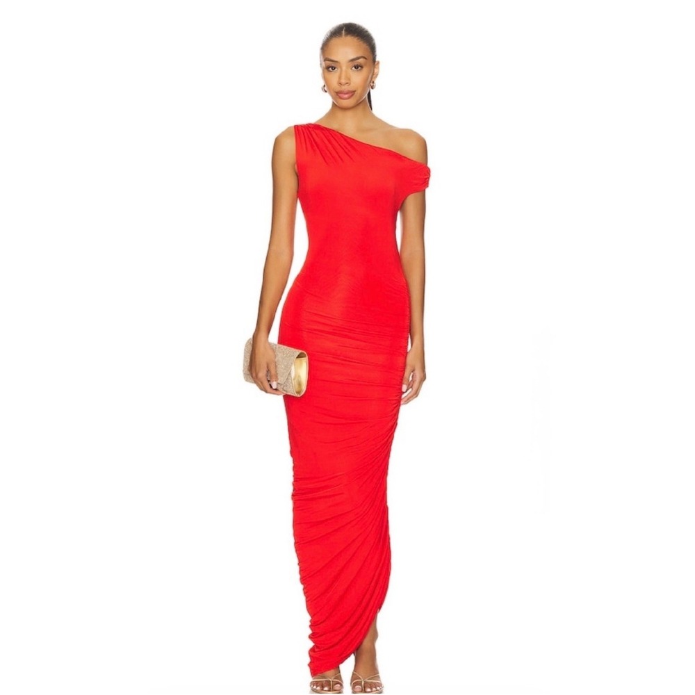 Lovers‎ and Friends Elise Maxi Dress Red One Shoulder Ruched Gown Size M NWT